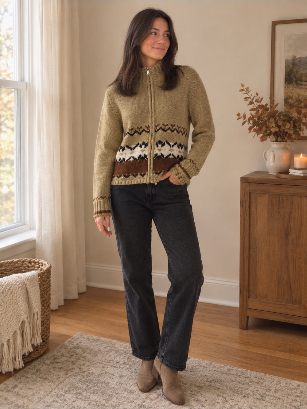 Vintage Inspired Nevada Knit Zip-Up Cardigan